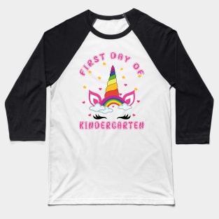Cute Unicorn and Rainbow | First Day of Kindergarten Baseball T-Shirt